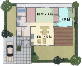 約23坪　ウッドデッキから自慢のお庭を眺める間取り